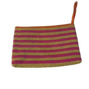 Joy Susan Pink and Tan Striped Wristlet Clutch 🆕